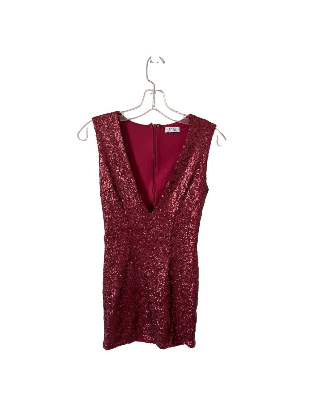 Tobi Low Cut V-Neck Sequin Bodycon Mini Dress Ruby Red Size Small